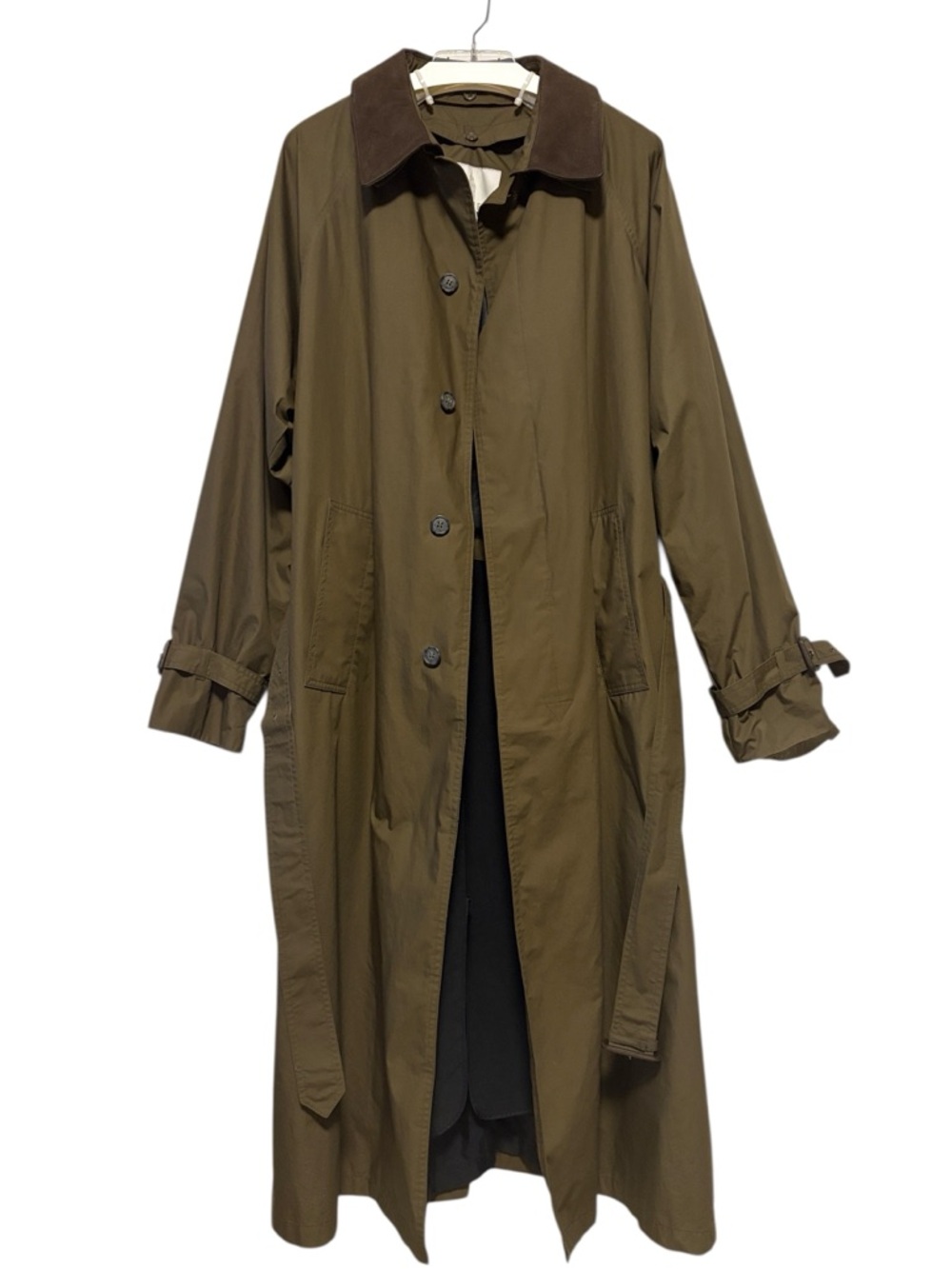 LONDON FOG Men’s Trench Coat Long Belted Suede Collar - Picture 5 of 12